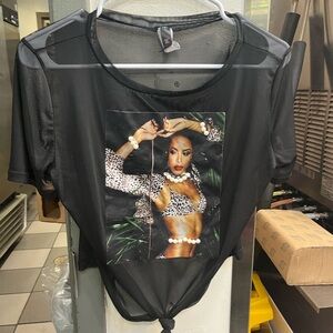 Stylish Black Mesh Graphic Tee